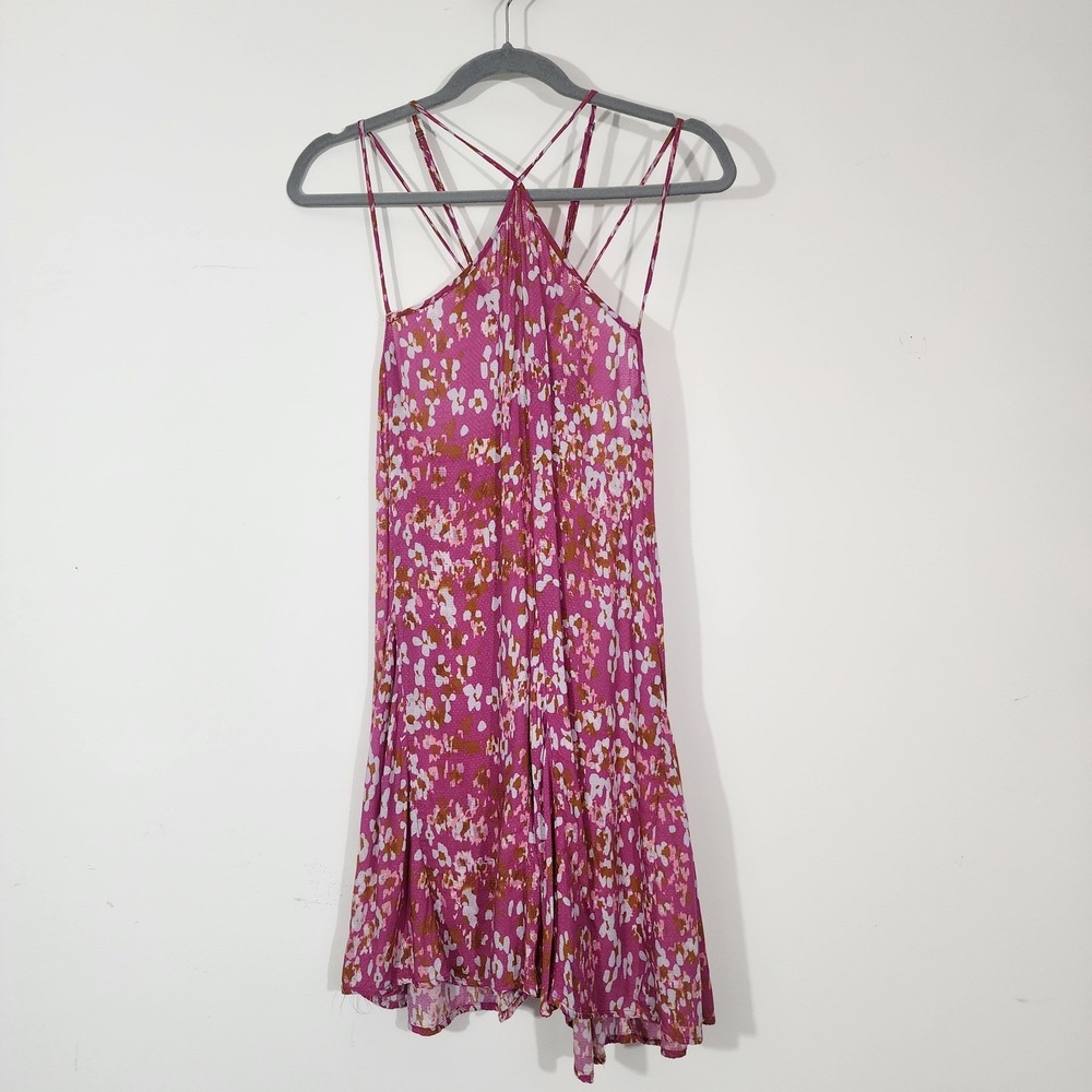Anthropologie Pink Floral Mini Dress with Crisscross Straps - Picture 3 of 13